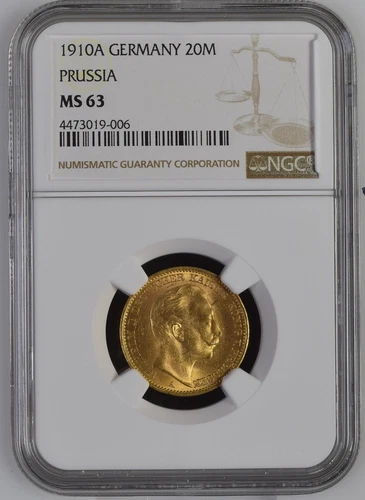 20 Mark 1910A – Prussia - Germany – Wilhelm II – NGC MS63 – Gold Coin