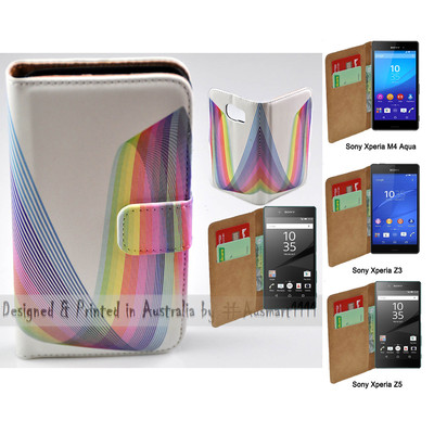 For Sony Xperia Series - Rainbow Line Theme Print Wallet Mobile Phone Case Cover
