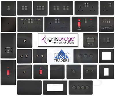 Knightsbridge Schraubenlose Lichtschalter & Steckdosen Matt Schwarz Premium Serie Sortiment