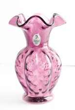 Vtg. Fenton Amethyst Purple Melon Glass Ruffle Top Vase 5.5"