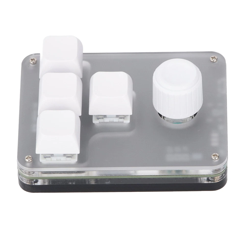 4-Key Programmable Mechanical Keypad with RGB Light and Knob in White