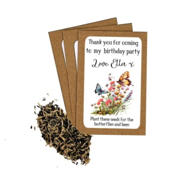Personalised Birthday Butterfly Wildflowers Envelopes Thank You Party Bag Favour