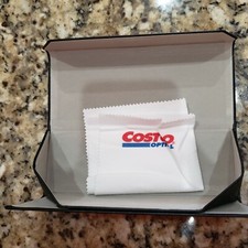 COSTCO UNISEX BLACK HARD SUNGLASSES CASE TAN FELT CLOTH 6 1/4 X 2 1/2 X 2 NEW 