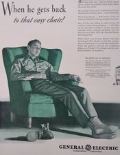 General Electric Print Ad Original Rare Vtg 1940s WW2 Easy Chair Victory Home