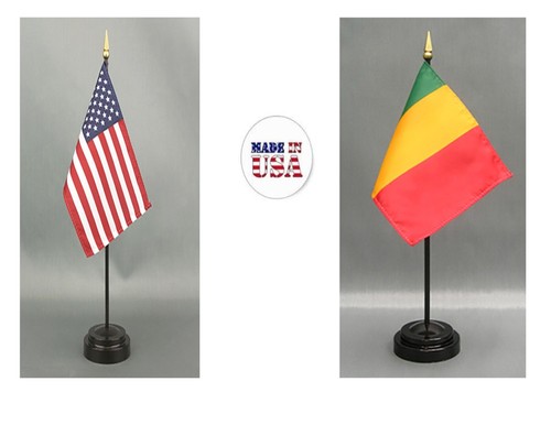 Hecho en los EE. UU.- 1 American & 1 Country Rayon 4""x6"" Bandera de escritorio de oficina y 2 soportes - Imagen 124 de 217