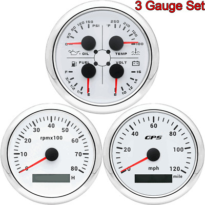 3 Gauge Set 85mm GPS Speedometer with Tacho&Fuel Level Oil Temp Oil for Boat Car
