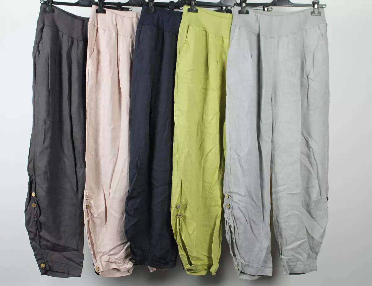 NEW LADIES ITALIAN PLUS SIZE LAGENLOOK 2 POCKET BOHO LINEN PANTS