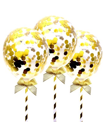 3er Pack GOLD Mini Konfetti Ballon Tortenaufleger Deko Geburtstag Hochzeit
