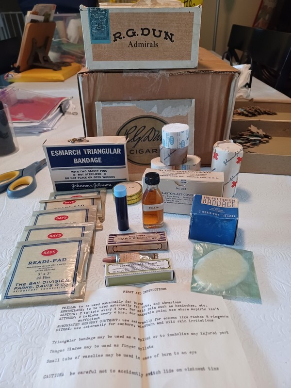Vintage Cigar Box Filled With First Aide Items