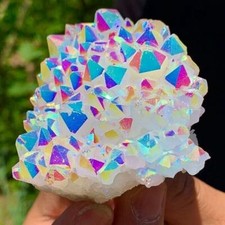 Natural Rainbow Aura Quartz Crystal Cluster Titanium Rock Geode Specimens Reiki