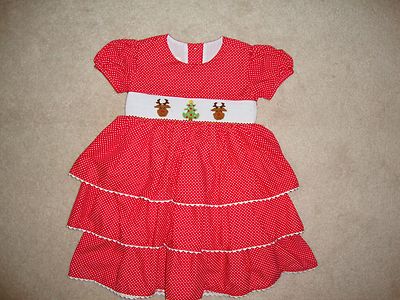 lolly wolly doodle christmas dresses Lolly Wolly Doodle Christmas Tree Reindeer Smocked Polka Dot Tiered Dress  CUTE 2