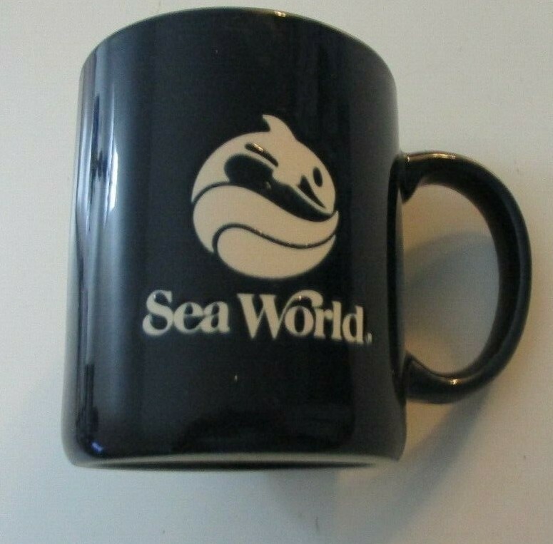 Vintage Sea World Coffee Cup Dark Blue With Shamu  Manufactured before 2000