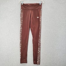 Adidas Originals Women Activewear Pants Small Brown Leggings Logo Trefoil
