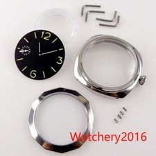 Vintage 45mm Stainless watch Case Black Dial Fit 6497 6498 Seagull3600 Movement