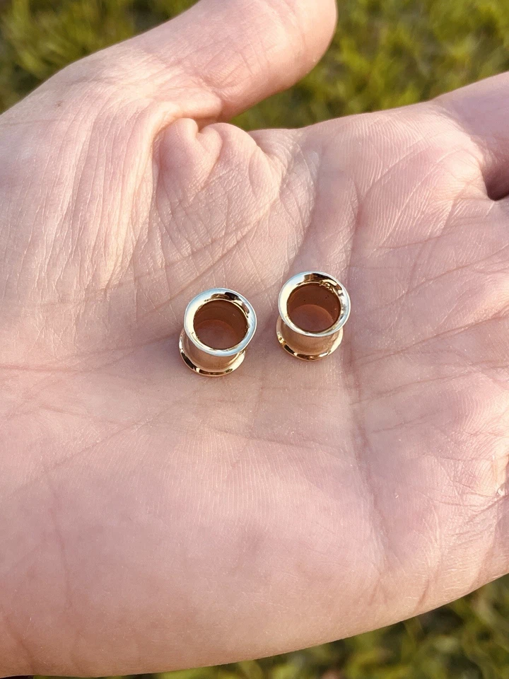 Ear Tunnels 14K Solid Gold Ear Gauges Double Flare Ear Plugs - Image 4 of 4