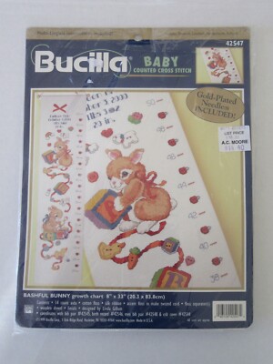 Bucilla Baby Cross Stitch Bashful Bunny Growth Chart Embroidery Kit 8x33 NOS DIY