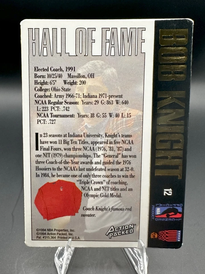 1994 Action Packed Basketball Bob Knight #12 GOLD EDITION HOF - Image 2 of 2