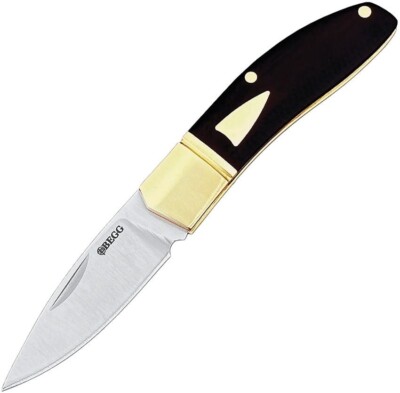 Begg Knives Mini Folding Knife 2.38'' Sandvik 14C28N Steel Blade Black/Gold G10