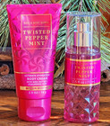 2Pc~TWISTED PEPPERMINT Bath Body Works MIST/CREAM Travel Size SHIPS FREE