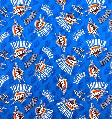 NBA OKLAHOMA CITY THUNDER ALLOVER PRINT #1 100% COTTON FABRIC BY THE 1/2 YARD