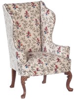 Puppenhaus FlüGel RüCken Sessel Creme Blumenmuster Jbm Walnuss Wohnzimmer MöBel