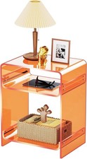 Acrylic End Table Record Player Table with Storage Shelf Clear Side Table Nig...