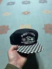 Vintage 90s snapback hat cap precision automotive repair checker racing Michigan