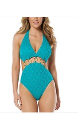 Vince Camuto Womens Plunge One-Piece 14 Blue Green
