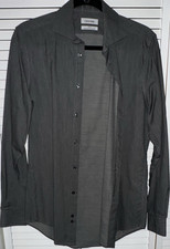 Calvin Klein Slim Fit Gray Striped Non-Iron Cotton Dress Shirt 14.5/32-33