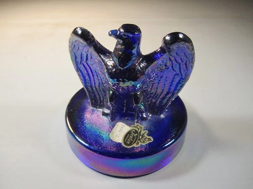 VTG FENTON Cobalt Carnival Glass Eagle Paperweight American Bicentennial 1976