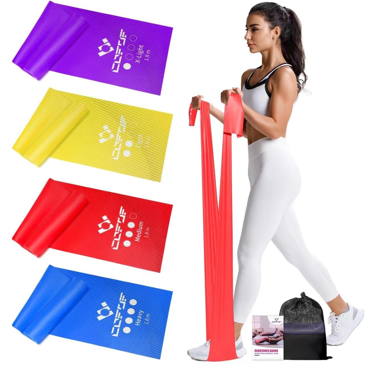 COFOF Resistance Bands Exercise Band with 4 Resistance Levels 1.8m/5.9ft long