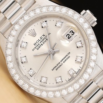 ROLEX LADIES DATEJUST 69136 SILVER FACTORY DIAMOND PLATINUM