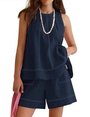 Rapbin Womens Matching Short Set Round Neck Tank Top Summer Casual Sweatsuit ...