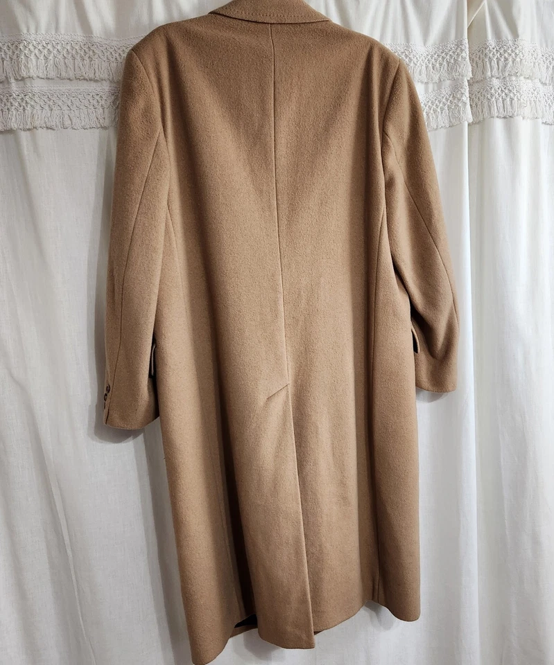 Italian Wool Cashmere Blend Quiet Luxury Camel Overcoat Long Dble Breasted Large - Image 3 of 4
