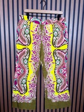 New Zara Pants Large Multicolor Wide Leg Cropped High Rise Linen Cotton Paisley