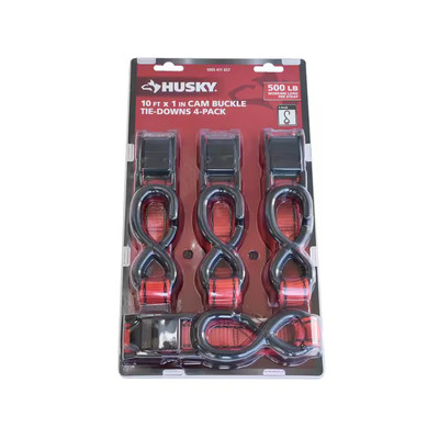4 PACK Cam Buckle Tie-Down Straps with S Hook 1 In. X 10 Ft Heavy Duty Strap