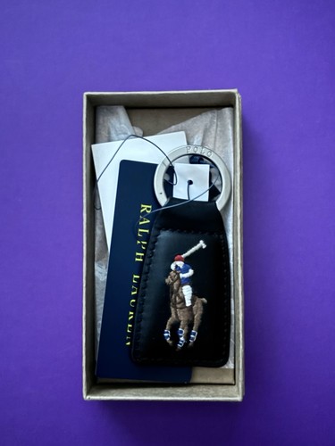 Ralph Lauren Polo Portachiavi Portachiavi Portachiavi Nero Pelle Goffrata Multicolore Pony - Foto 1 di 5