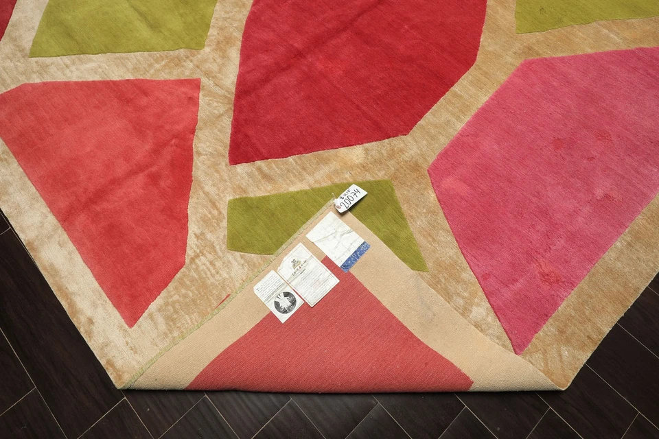 8x10 Tibetano Hand Knotted Wool & Silk Fuschia Tibetan Art Deco Geometric Rug - Image 3 of 4