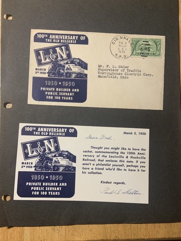 1950 cover 100th Anniversary Louisville & Nashville Railroad Cin. & Nash. RPO ca