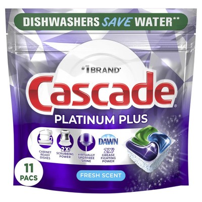 Cascade Platinum Plus Dishwasher Detergent Pacs, Fresh Scent, 11 Count