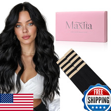 MAXITA 20" Jet Black Remy Human Hair Tape-In Extensions 30g 10pcs