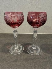 Vintage Nachtmann Multicolor Crystal Wine Glass Set Two Cut Goblets 14cm Tall