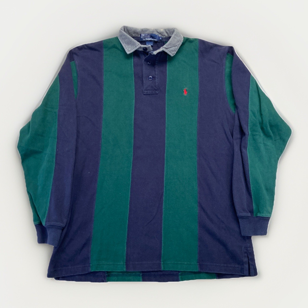 Vintage Polo Ralph Lauren  Rugby Shirt Mens M Blue Green Striped Collegiate