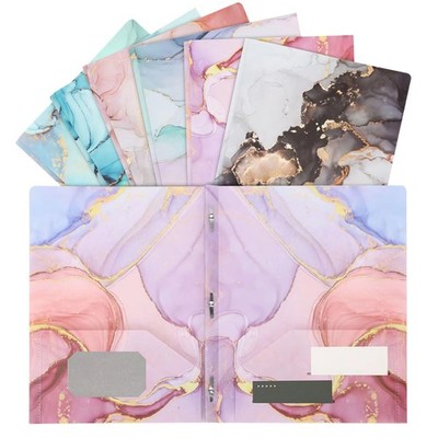 3 Prong 2 Pocket Folders, 6 Pack Cute Marble, Office , Multicolor