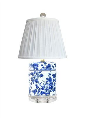 Porcelain Blue White Candy Jar Lamp w/Crystal Base 18'' H 10'' W ~ 60 Watt Max.