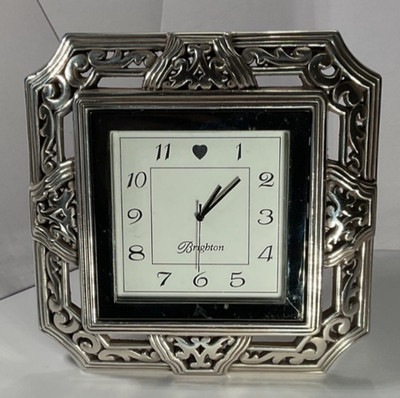 Brighton Silver Plated Tango Square Desk Clock Used With Swivel Arm New Battery