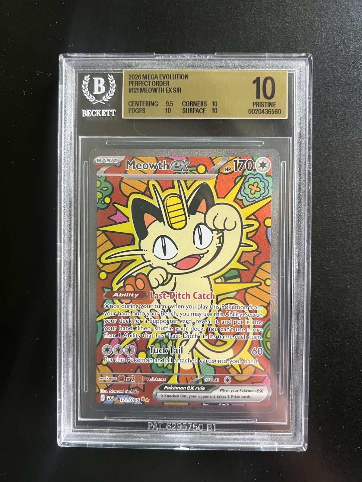 BGS 10 Pristine Meowth ex SIR Holo 121/088 2026 Mega Evolution English view 1