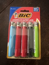 5 BIC Classic Full Size Lighters Large Regular Pocket Lighter Multi Color 2pk