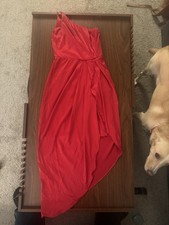 Women  s Lulu  s Cocktail Dress Satin Red with 1 Spaghetti Strap  Slit Size XS