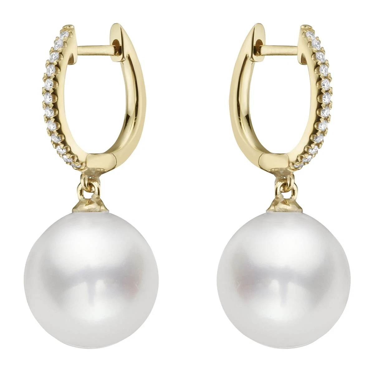 14K Yellow Gold Cultured Pearl Diamond Dangle Earrings 9-10mm 0.08 ct tw G SI1
